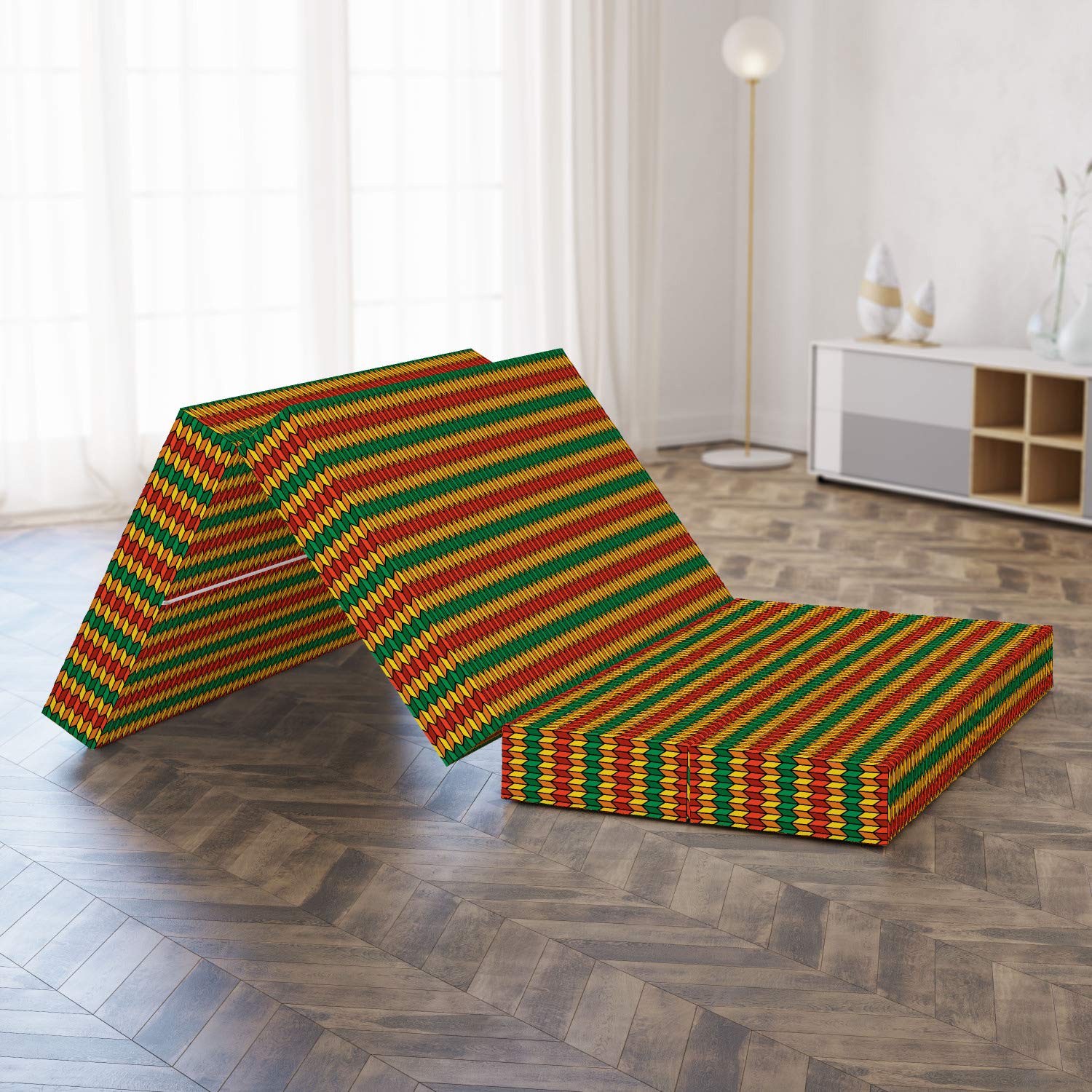 Ambesonne Rasta Foldable Mattress - Triangle Pattern Design, 78.7