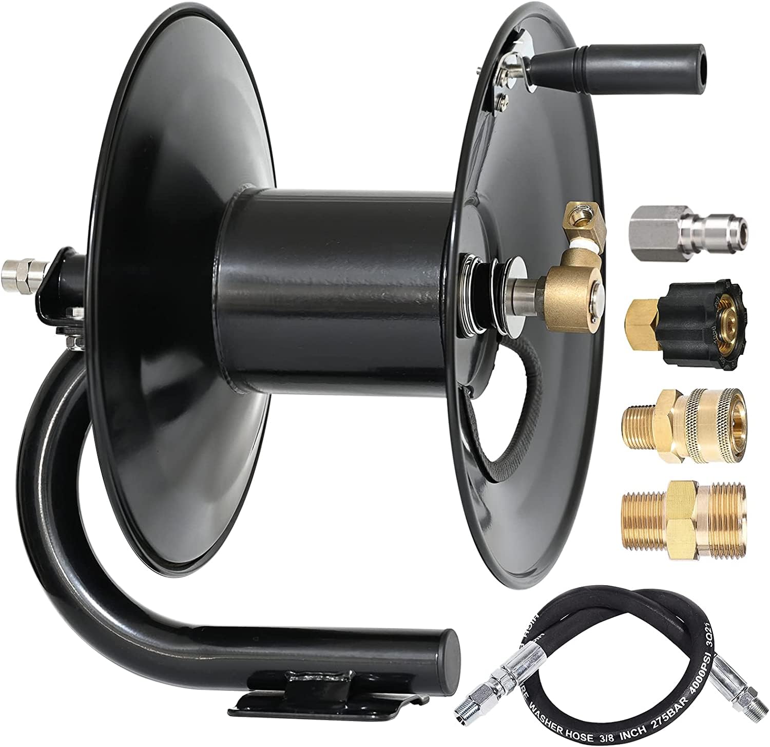 Heavy Duty 100ft Pressure Washer Hose Reel with 3ft Jumper Hose - 4000 PSI for Car Washing & Home Cleaning