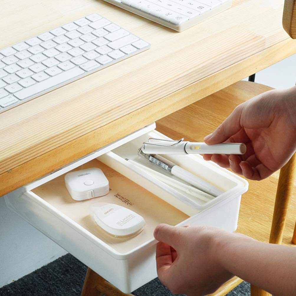DOITOOL Under Desk Storage Drawer - Hidden Pencil Tray Organizer with Cover, White Mini Office Desk Drawer for Stationery, Laptop Accessories & Supplies | Perfect for Home Office, Study Desk & Workspace Organization