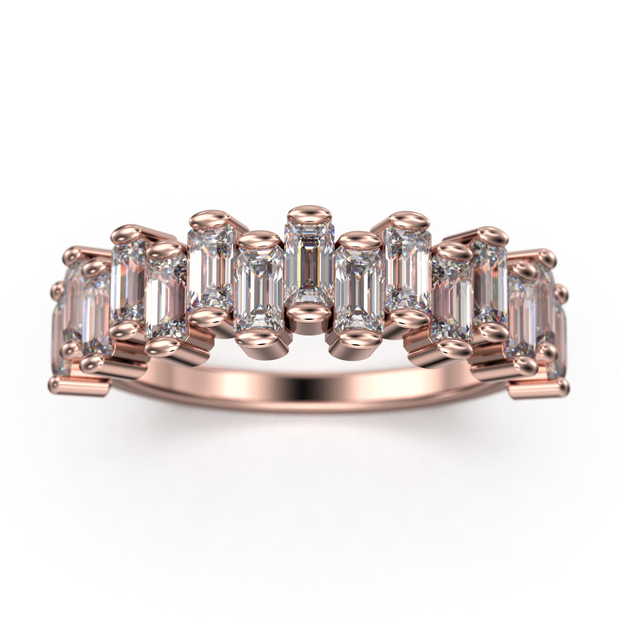 Alternating Wave Baguette Moissanite Diamond Wedding Ring 18K Gold Over Silver – Elegant Bridal Jewelry for Engagement, Anniversary & Special Occasions