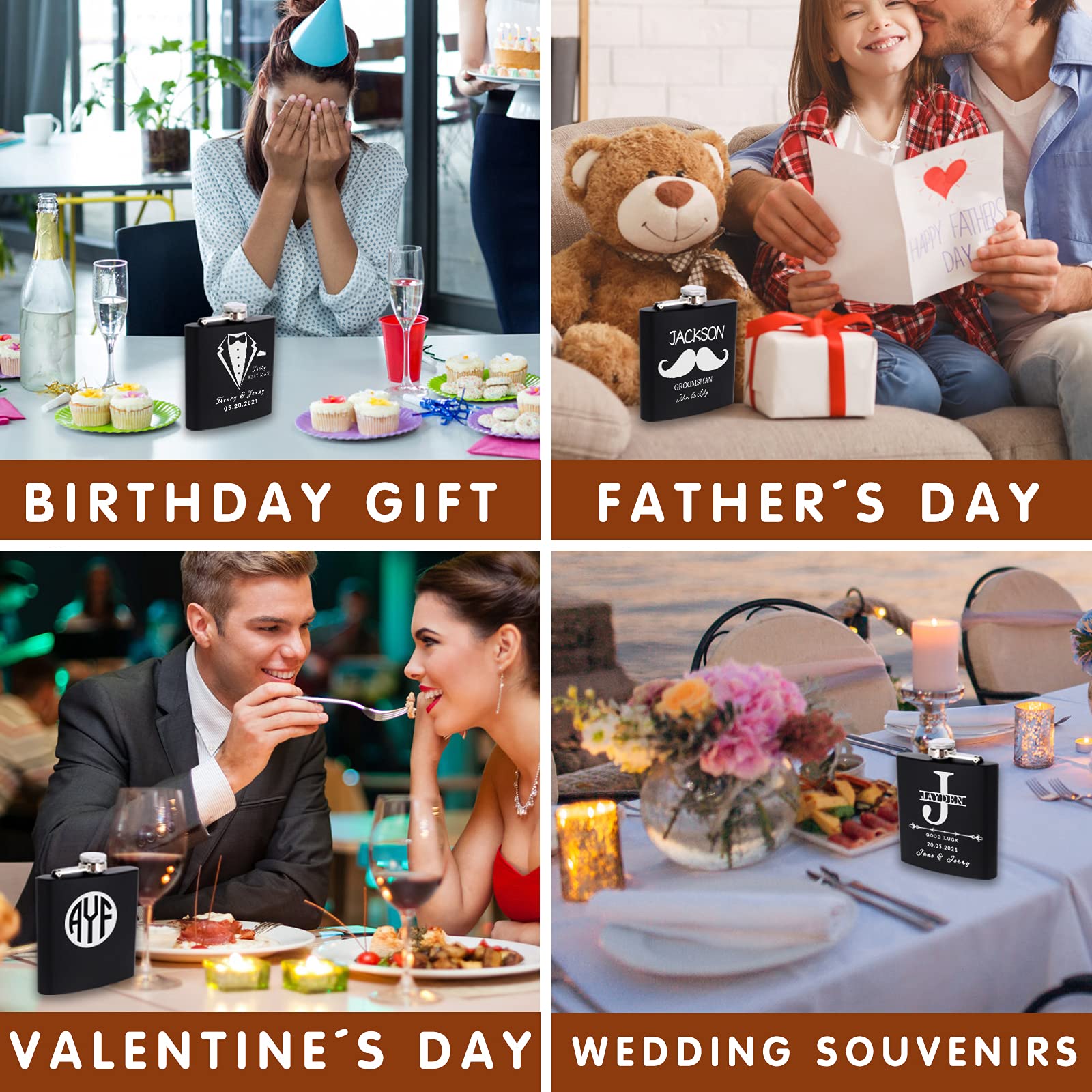 Personalized Engraved Black Flask for Men - Custom Groomsmen & Best Man Gift, 6-8 oz Wedding Favor - Perfect for Bachelor Parties, Anniversaries & Special Occasions