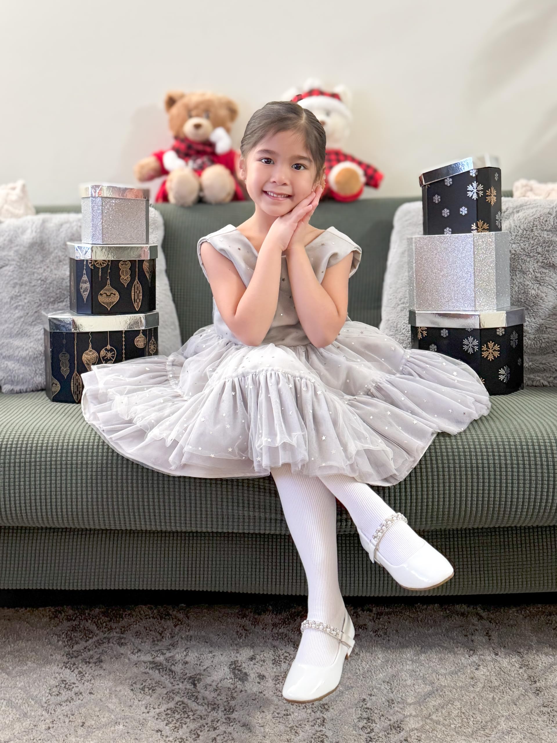 Stelle Toddler Girls Tights - Soft Seamless Knit Thick Cotton Leggings for Infants & Kids (6-7 Years) - Black, White & Grey - Perfect for Playtime, School & Winter Outfits