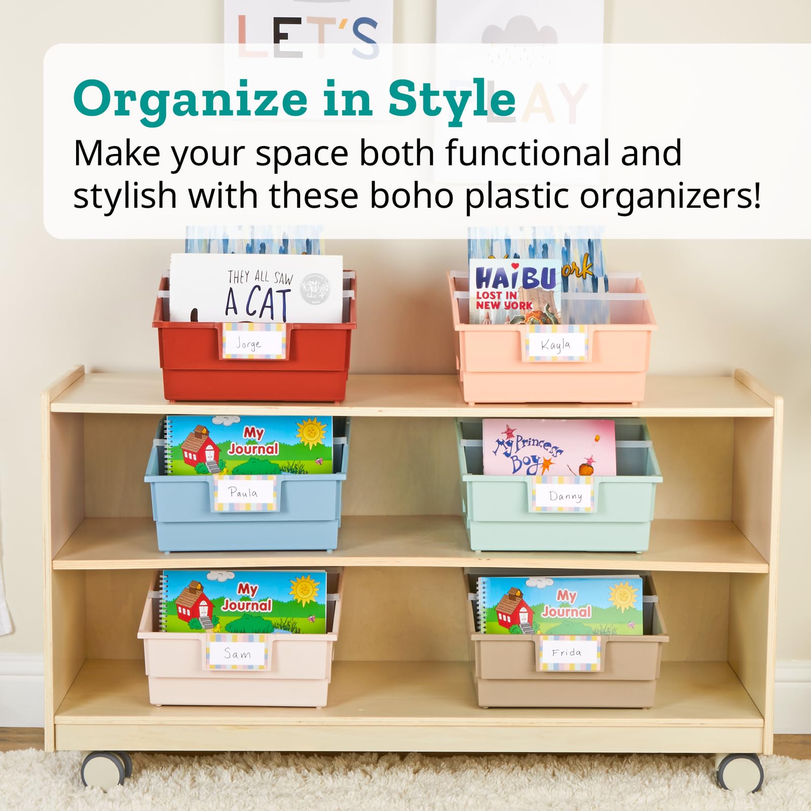 Really Good Stuff Picture Book Classroom Library Bins with Dividers - 6 Pack Peach - Durable Book Storage for Kids | Perfect for Classroom Organization, Homeschooling & Daycare Centers