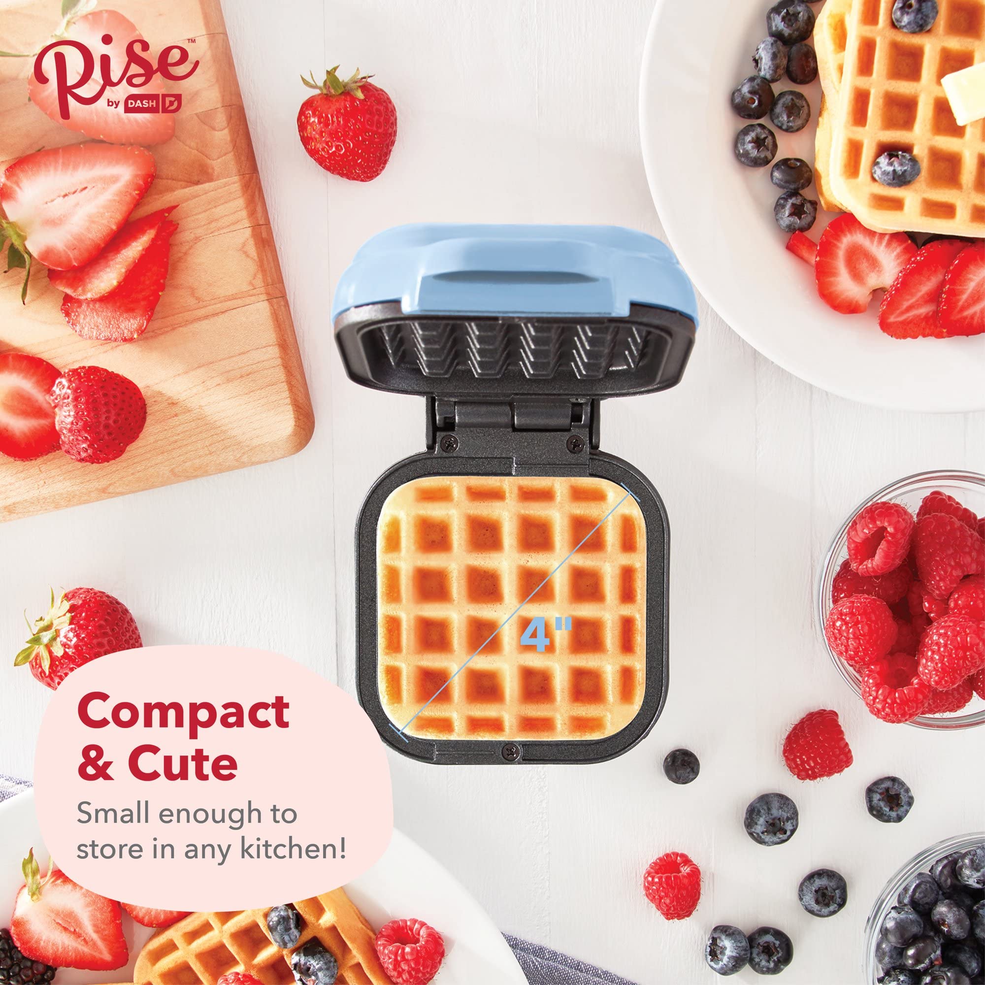 DASH Mini Waffle Maker - 4 Inch Non-Stick Surface, Fast Cooking in Minutes, Compact Waffle Iron for Breakfast, Desserts & Snacks (Blue/Red) - Perfect for Home, Office, Dorms & Camping