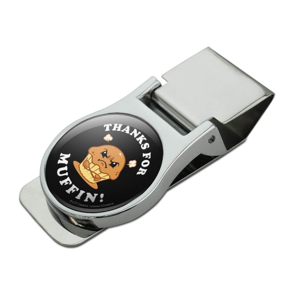 Funny Humor Money Clip - 'Thanks For Muffin Nothing' Satin Chrome Plated Metal Gift for Men - Perfect for Cash, Credit Cards & Gifts (Office, Birthday, Father's Day)