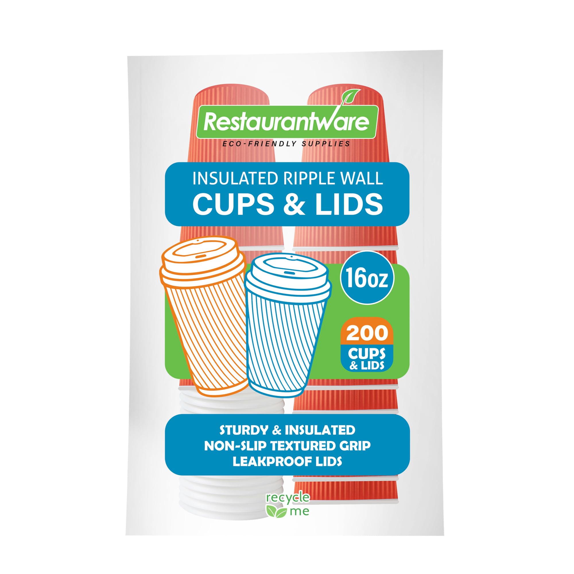 16oz Insulated Coffee Cups with Lids - 200 Pack Leakproof Disposable Hot Drink Cups for Coffee, Tea & Cocoa | Non-Slip Ripple Wall Design | Tangerine Orange Paper Cups for Restaurants, Cafes & Office Use