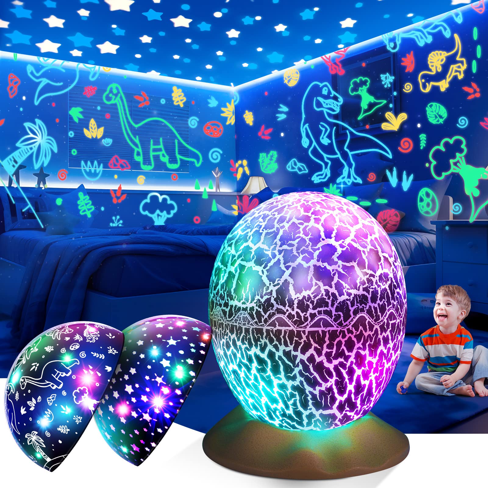 Chardfun Dinosaur Egg Projection Toy - Sensory Dinosaur Toys for 1-9 Year Old Boys, Autism-Friendly Birthday Gift for Kids, Perfect for Bedtime Stories and Interactive Play