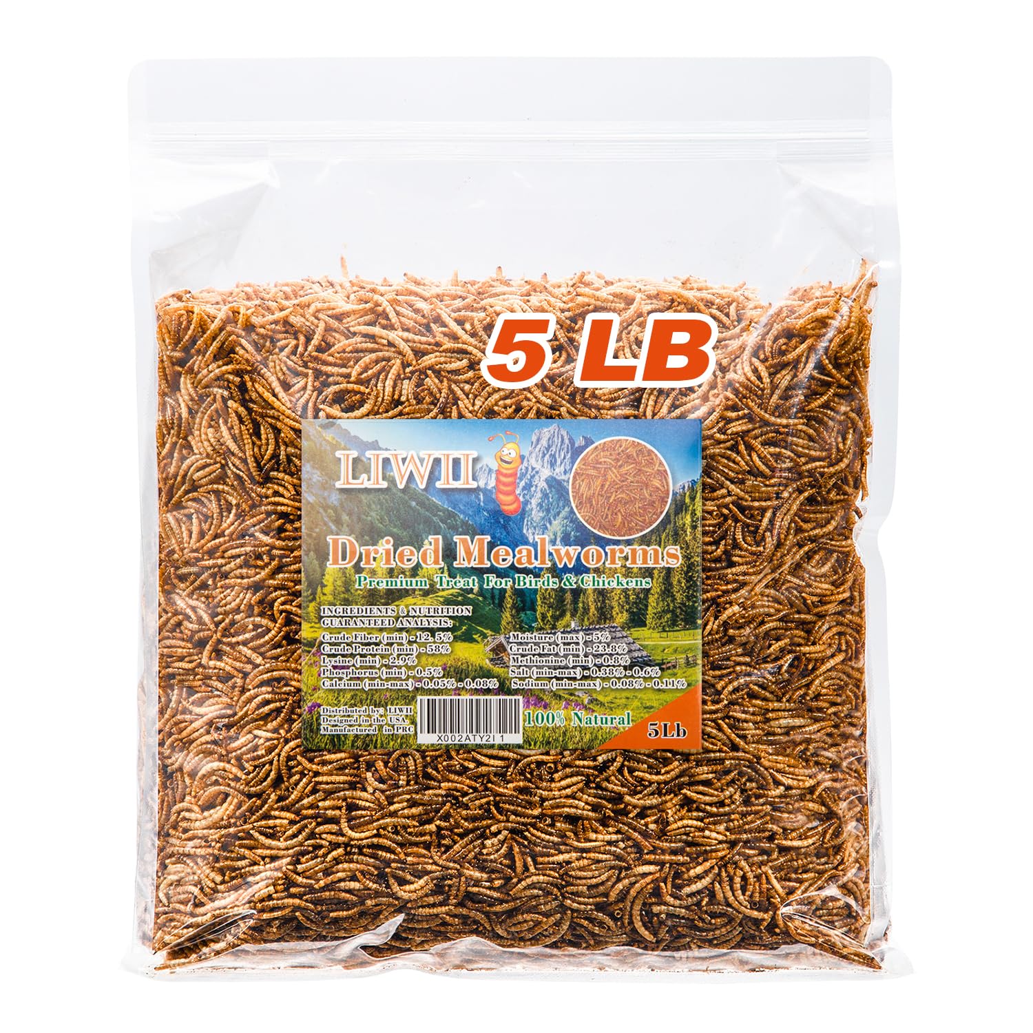 Premium Dried Mealworms - 5 LBS Bulk - 100% Natural Non-GMO High Protein Insect Food for Wild Birds, Chickens, Reptiles & Small Pets - Perfect for Bird Feeders, Chicken Treats & Reptile Nutrition