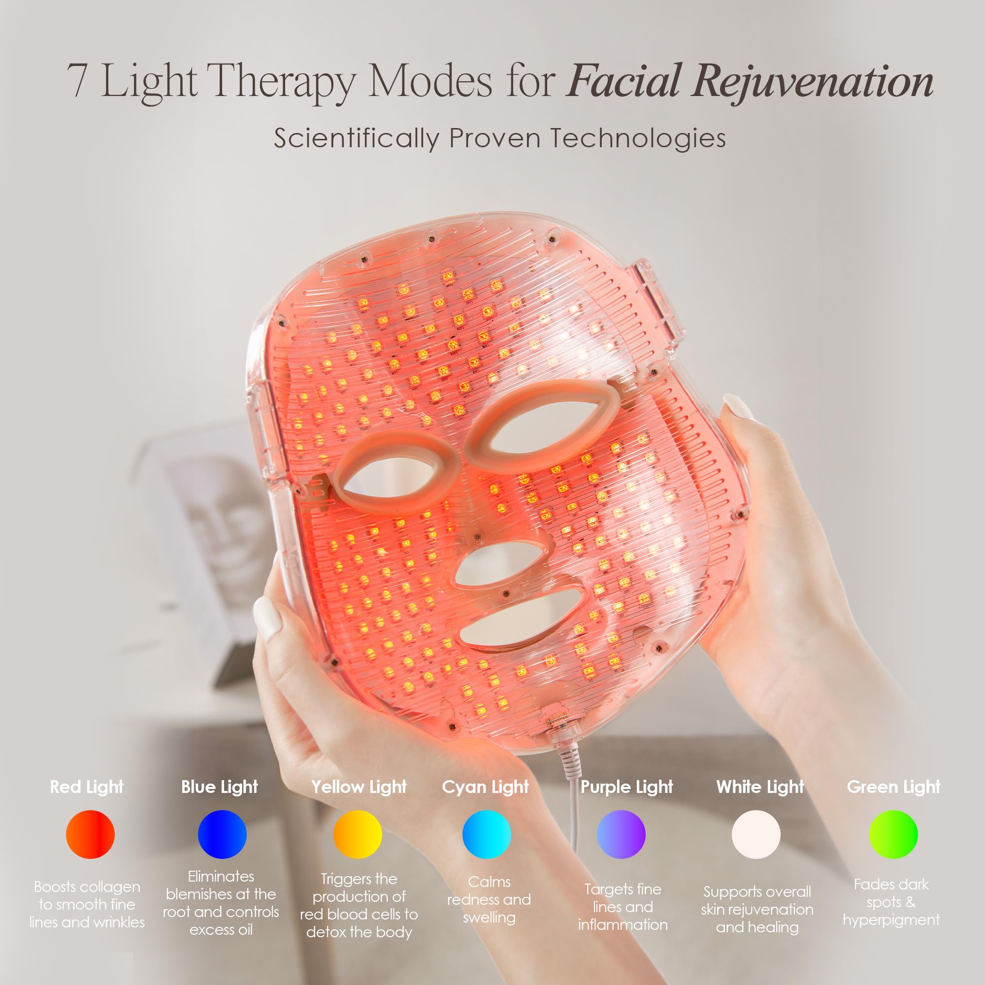 Project E Beauty LightAura LED Face Mask - 7 Color Light Therapy for Anti-Aging, Skin Tightening & Wrinkle Reduction | Brightens Skin, Boosts Collagen & Calms Inflammation | At-Home Facial Skincare Treatment for Spa-Like Results