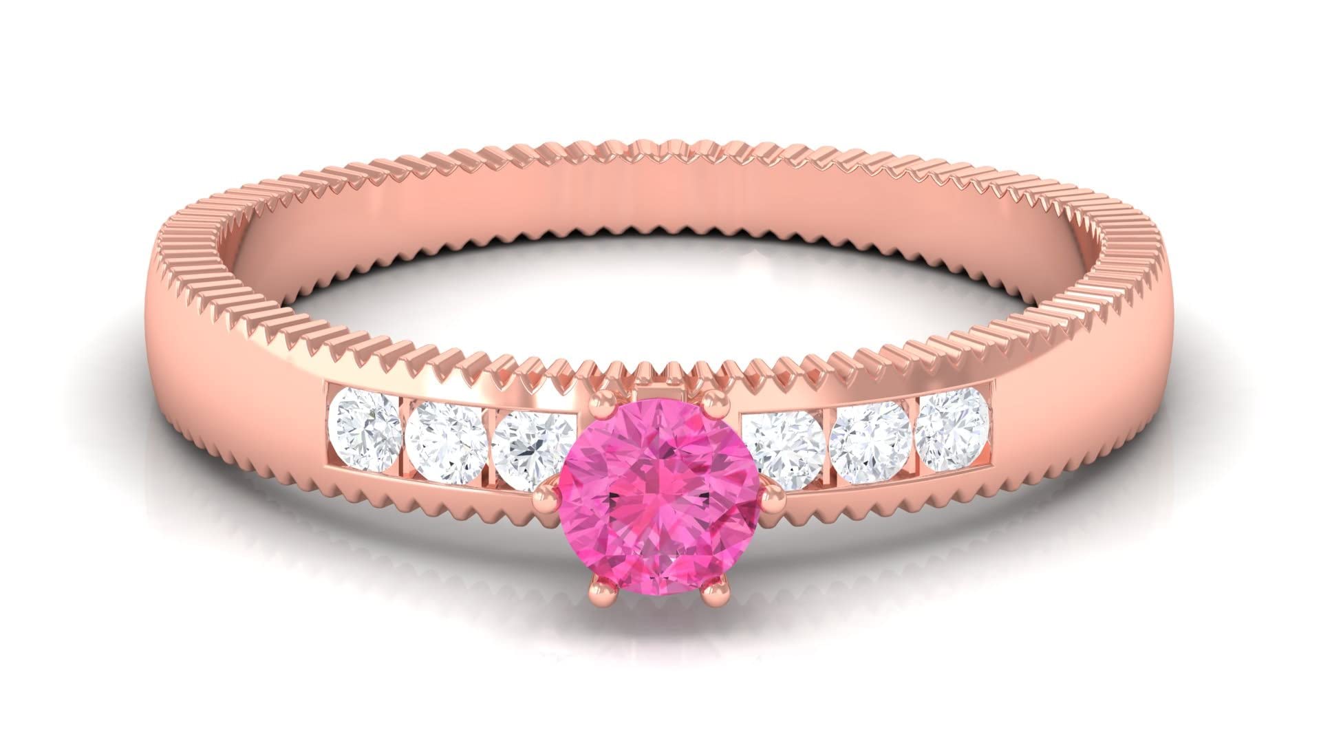 0.50 CT Pink Sapphire and Diamond Ring in 14K Solid Gold | 4 MM Round Cut Solitaire Engagement Ring for Women | Perfect for Valentine's Day, Anniversary & Proposal Gifts