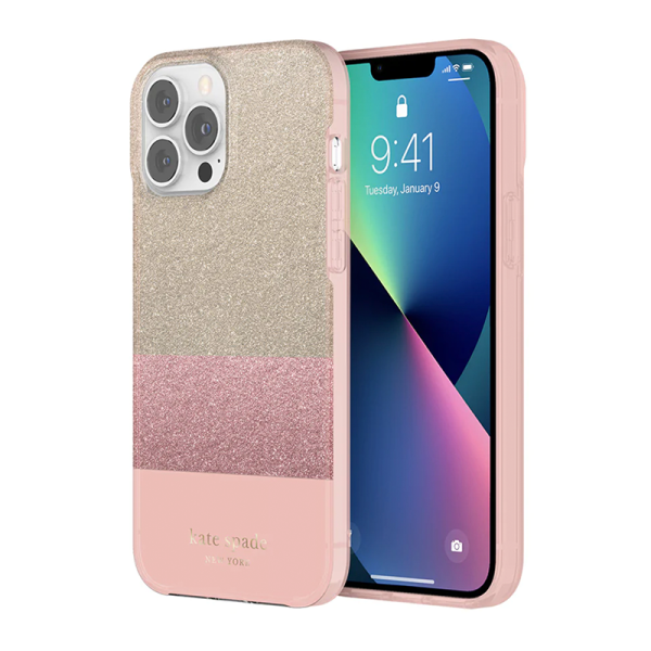 Kate Spade New York iPhone 13 Pro Max Case - Blush Pink Glitter Protective Cover for Women | Perfect for Everyday Use, Work & Travel