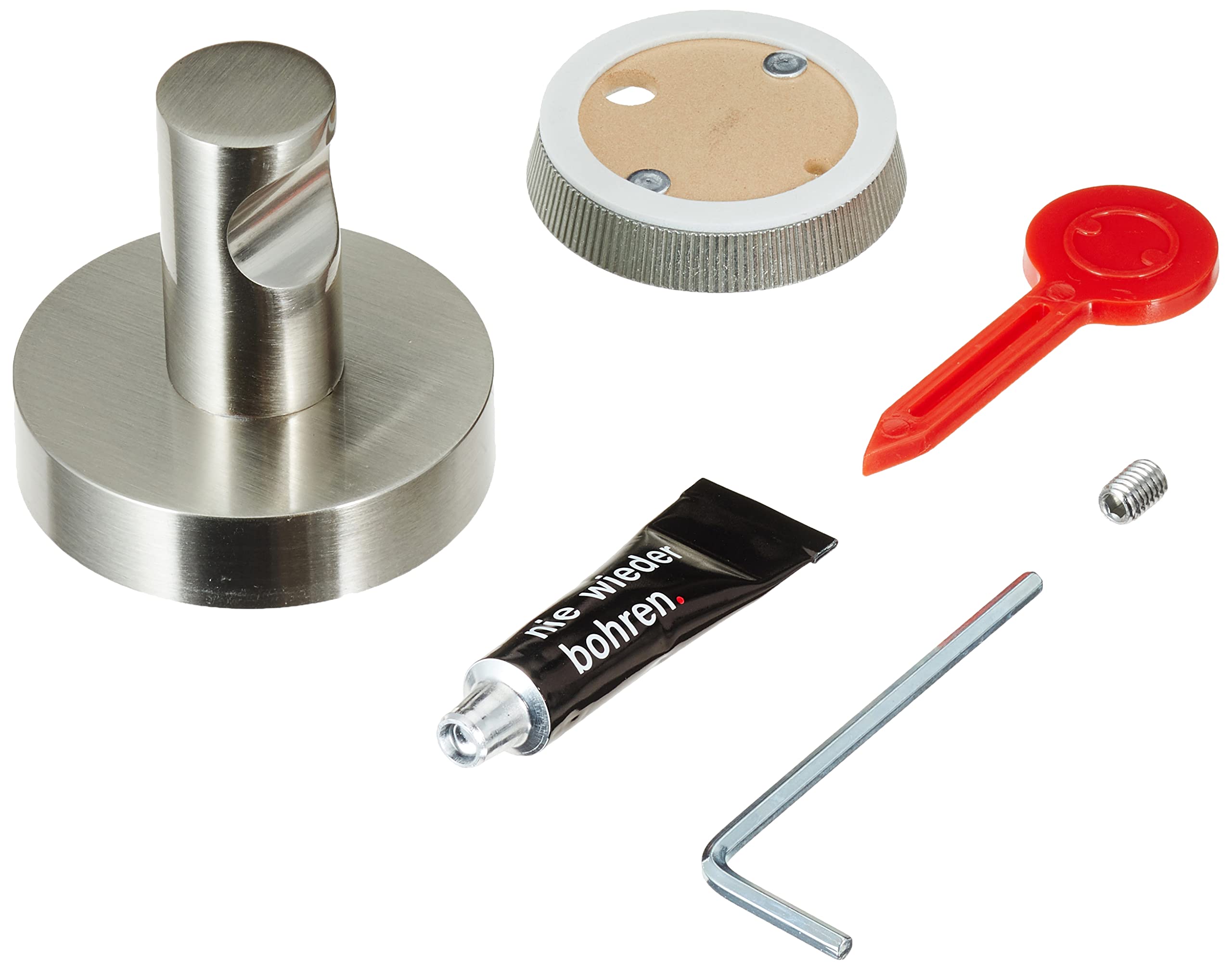 tesa Powerbutton Premium Self-Adhesive Hook - Round Matt Chrome Metal Hook for Bathroom, Kitchen & Bedroom - Strong 8kg/17.6lb Towel Holder - No Drill Wall Mount for Hanging Robes, Coats & Decor