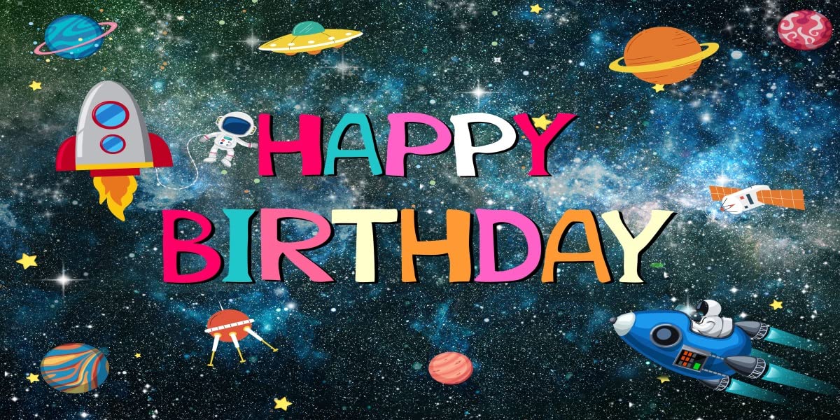 20x10ft Space Rocket Happy Birthday Backdrop for Boys - Baby Shower, Photo Booth, Party Photography Background - Perfect for Kids' Birthday Parties & Themed Events