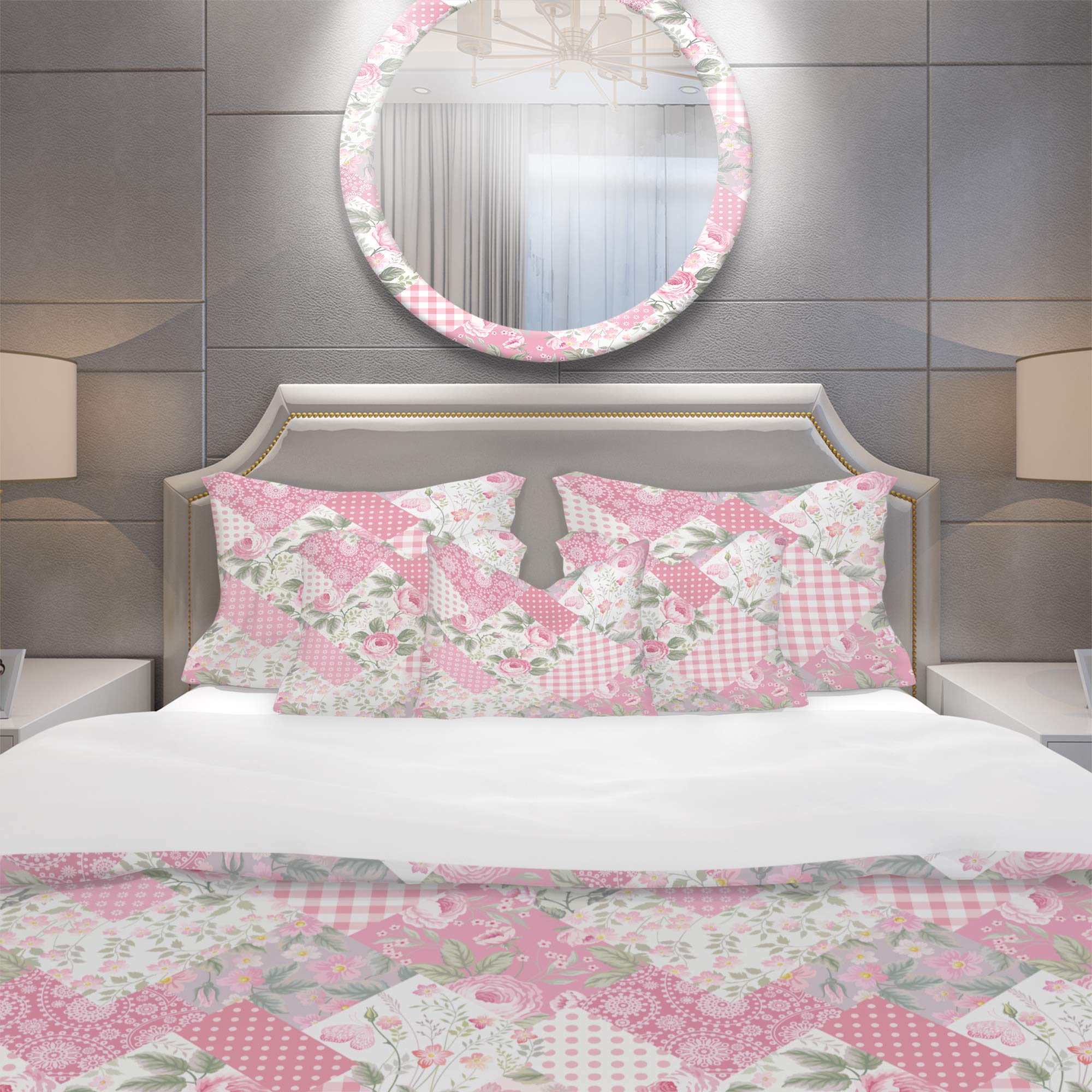 Patchwork Floral Cabin & Lodge Duvet Cover Set - Pink King Size 3-Piece Bedding Set for All Seasons | Cozy Cabin Retreat & Rustic Lodge Decor