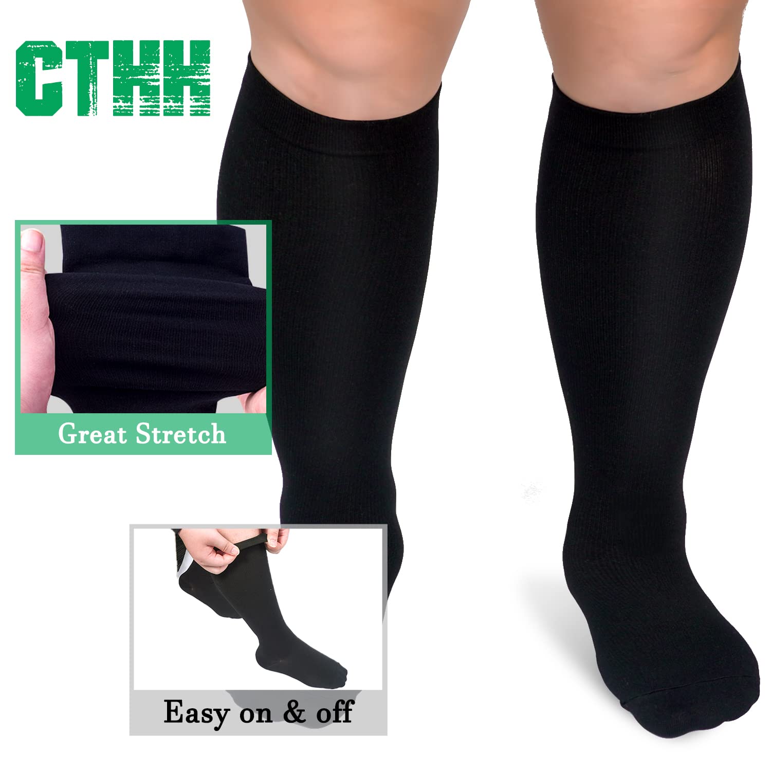 3 Pack Plus Size Compression Socks for Women & Men - Extra Wide Calf Knee High Support Stockings for Improved Circulation & Swelling Relief - Ideal for Travel, Nursing & Varicose Vein Relief