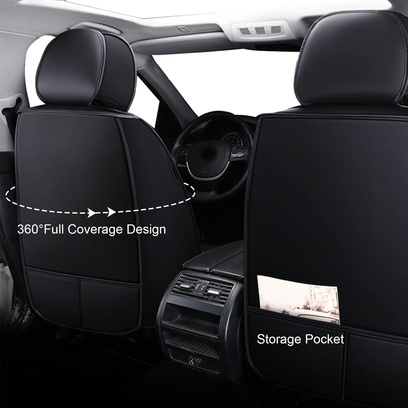 Universal Car Seat Covers Full Set with Headrest & Lumbar Support Pillow - 5-Seat Vehicle Protection for Front & Rear Seats - Premium Black & Beige Seat Cushions - Perfect for Family Road Trips, Commuting & Car Interior Protection