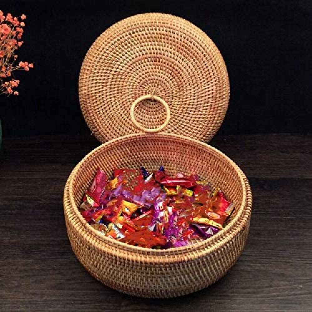 Autumn Rattan Woven Round Fruit Basket - Dried Fruit Storage Container with Lid for Candy, Snacks & Desserts | Perfect for Kitchen, Pantry & Dining Table Decor
