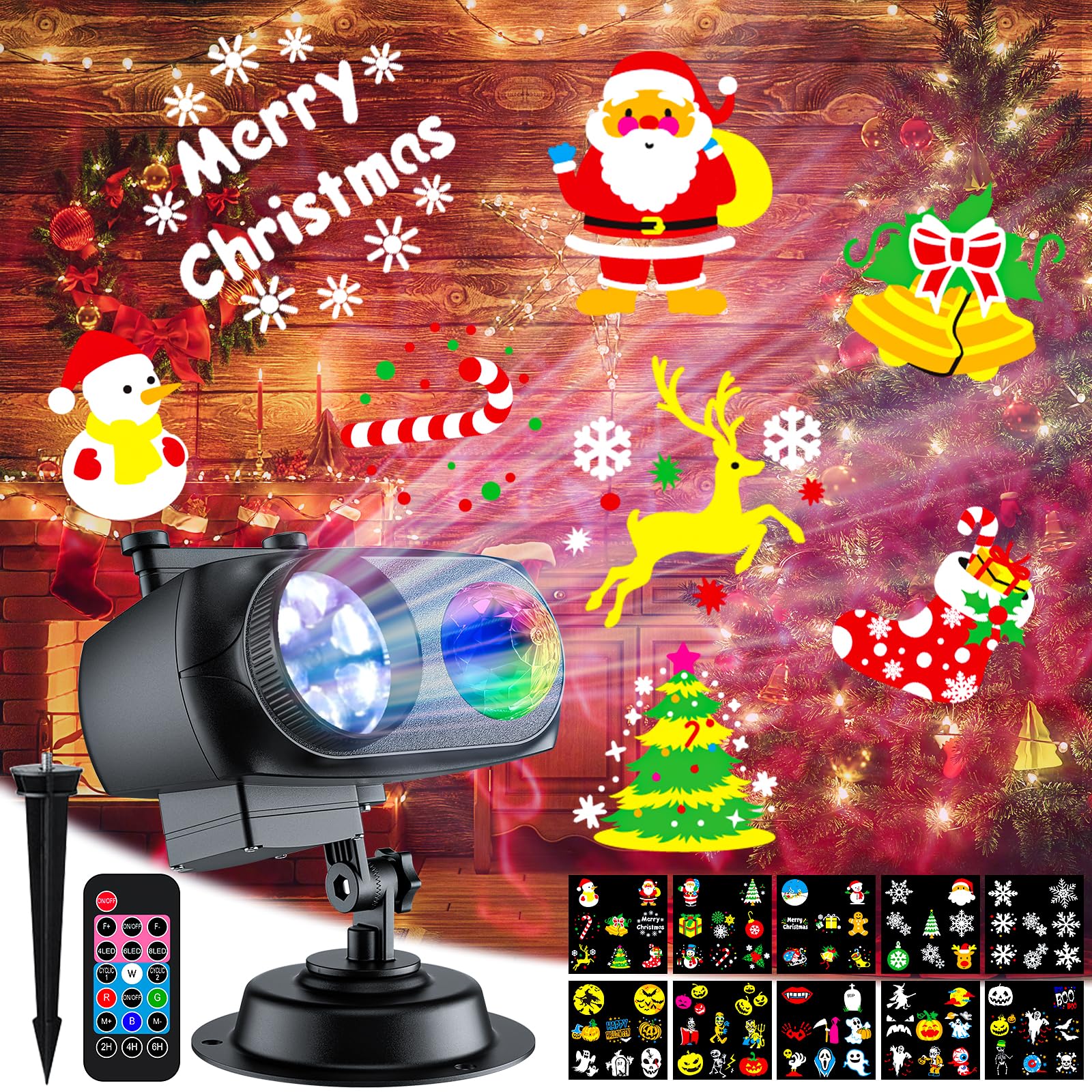 2024 Upgraded Outdoor Christmas Projector Lights - 4/6/8 Adjustable Holiday Patterns, 2-in-1 LED Snowflake Projector for Halloween & Christmas Decorations | Perfect for Yard, Garden, and House Facade Lighting