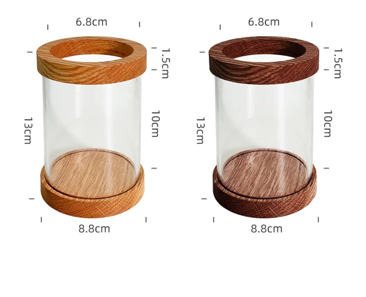 JUTSTJUKO Acrylic Wood Pencil Pen Holder Cup - Modern Desk Organizer for Office, School & Home - Makeup Brush Storage & Stationery Holder (Round Walnut) - Perfect for Workspace, Vanity & Study Desk Organization