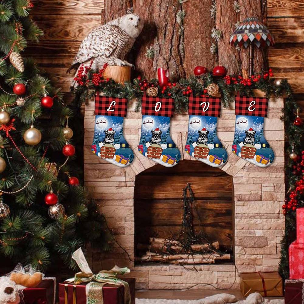 2 Pack Custom Merry Christmas Stockings - Red Buffalo Plaid with Cute French Bulldog Dog & Bone Design, 14.4 Inch Holiday Decor for Fireplace Mantel, Xmas Tree, and Festive Home Decorations