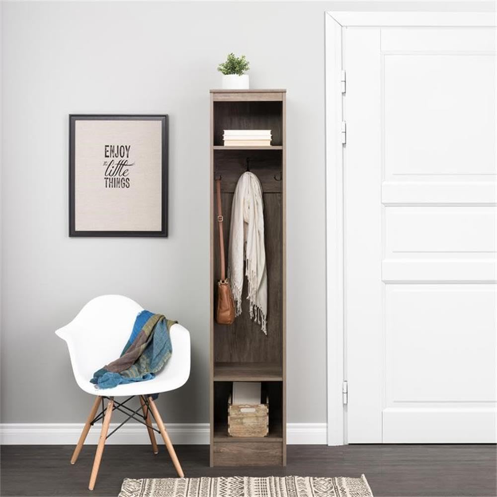 Pemberly Row Transitional Narrow Entryway Organizer in Drifted Gray - Stylish Hallway Storage Bench with Shoe Rack & Coat Hooks for Small Spaces - Perfect for Apartments, Mudrooms & Entryway Organization
