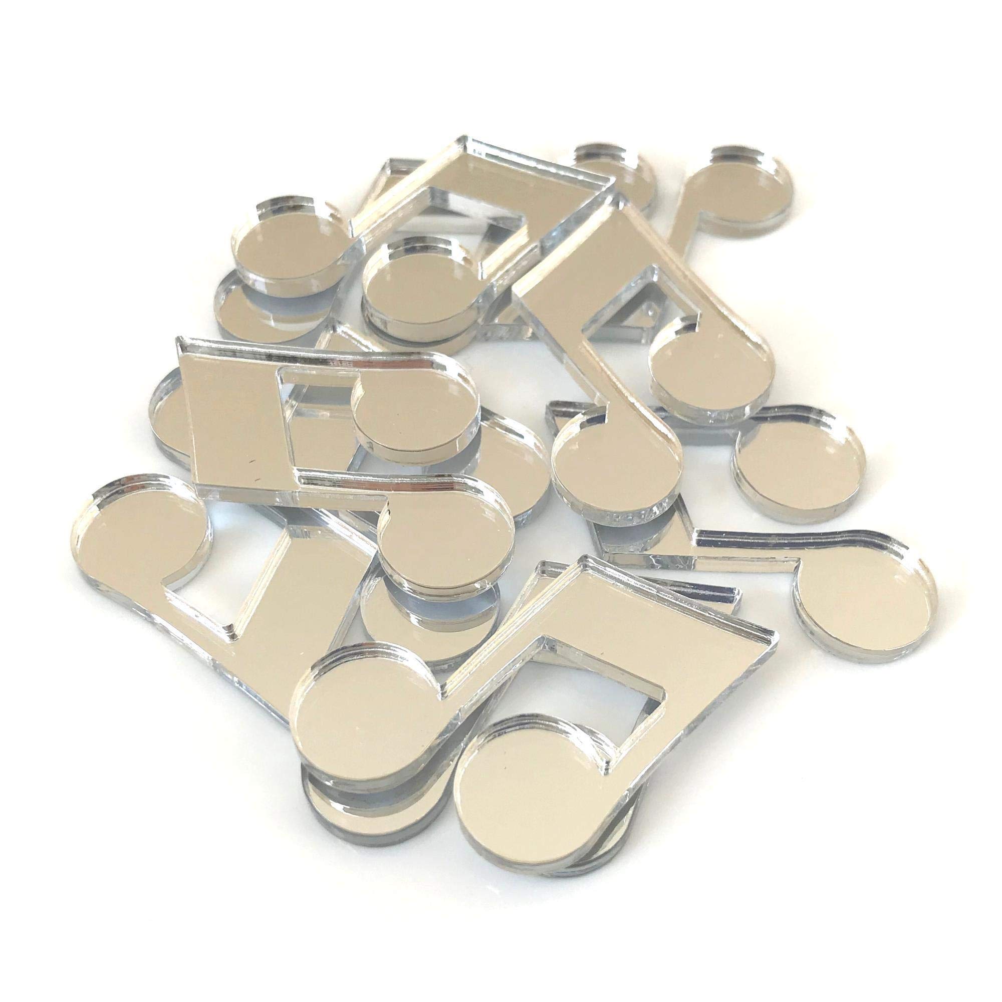 Quaver Musical Note Shaped Crafting Mirrors - 10 Pack Silver Decorative Mirrors (3cm/1.2in) for DIY Scrapbooking, Home Decor & Gift Wrapping