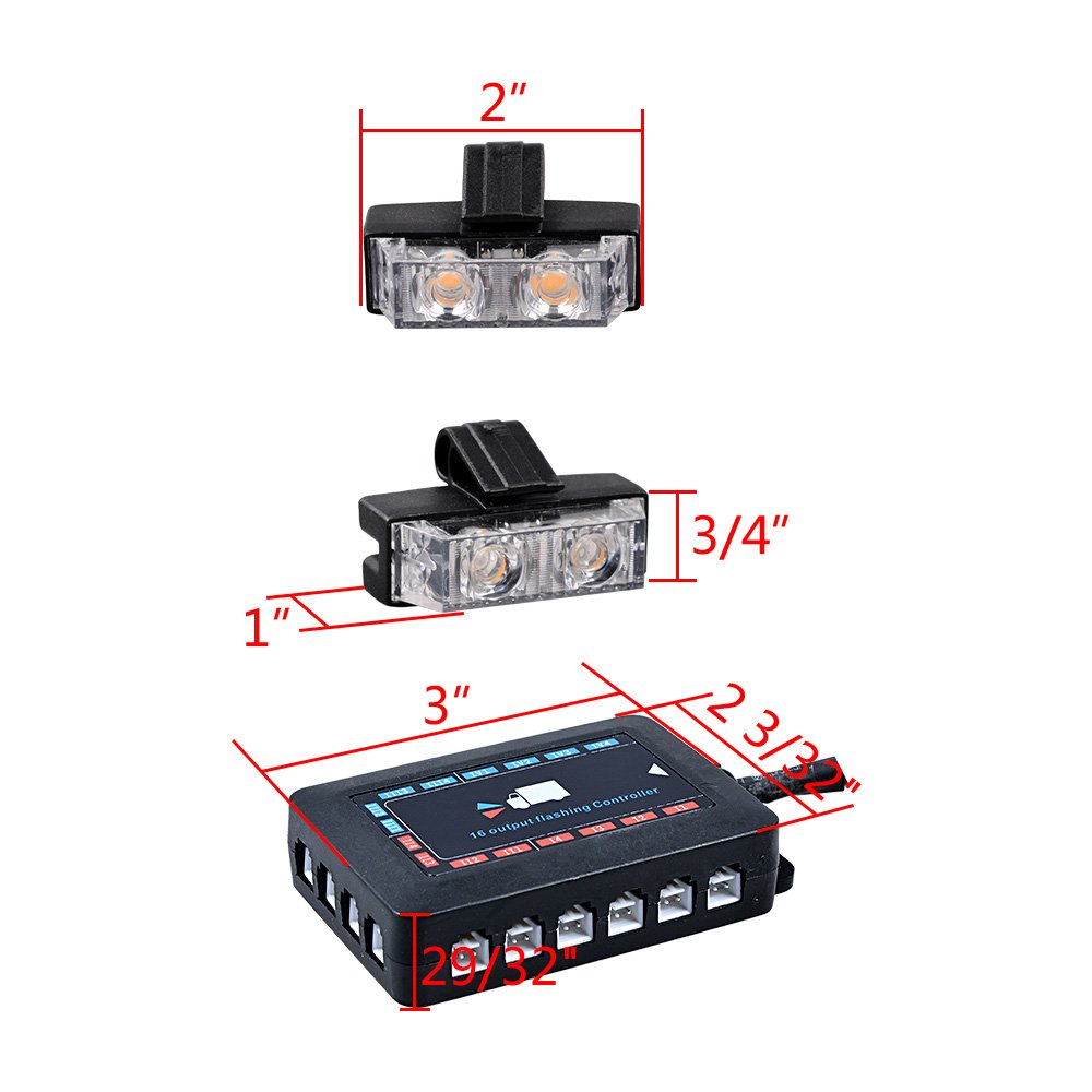 16pcs 2-LED Amber White Emergency Warning Flashing Strobe Light Bar Kit for Trucks, Trailers, RVs - Heavy Duty Hazard Safety Lights for Roadside Emergencies, Construction Vehicles & Off-Road Use