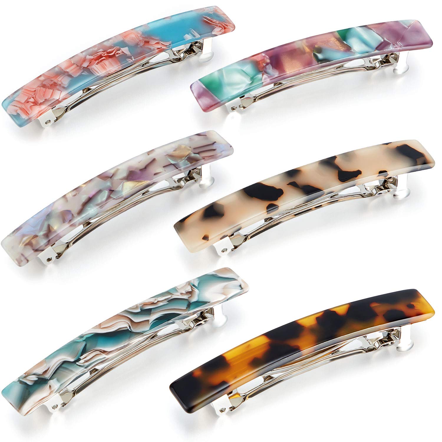 6-Piece Tortoise Shell Hair Barrettes Set - Medium French Snap Clips, Automatic Hair Clips for Women with Chic Patterns - Perfect for Work, Parties & Everyday Styling