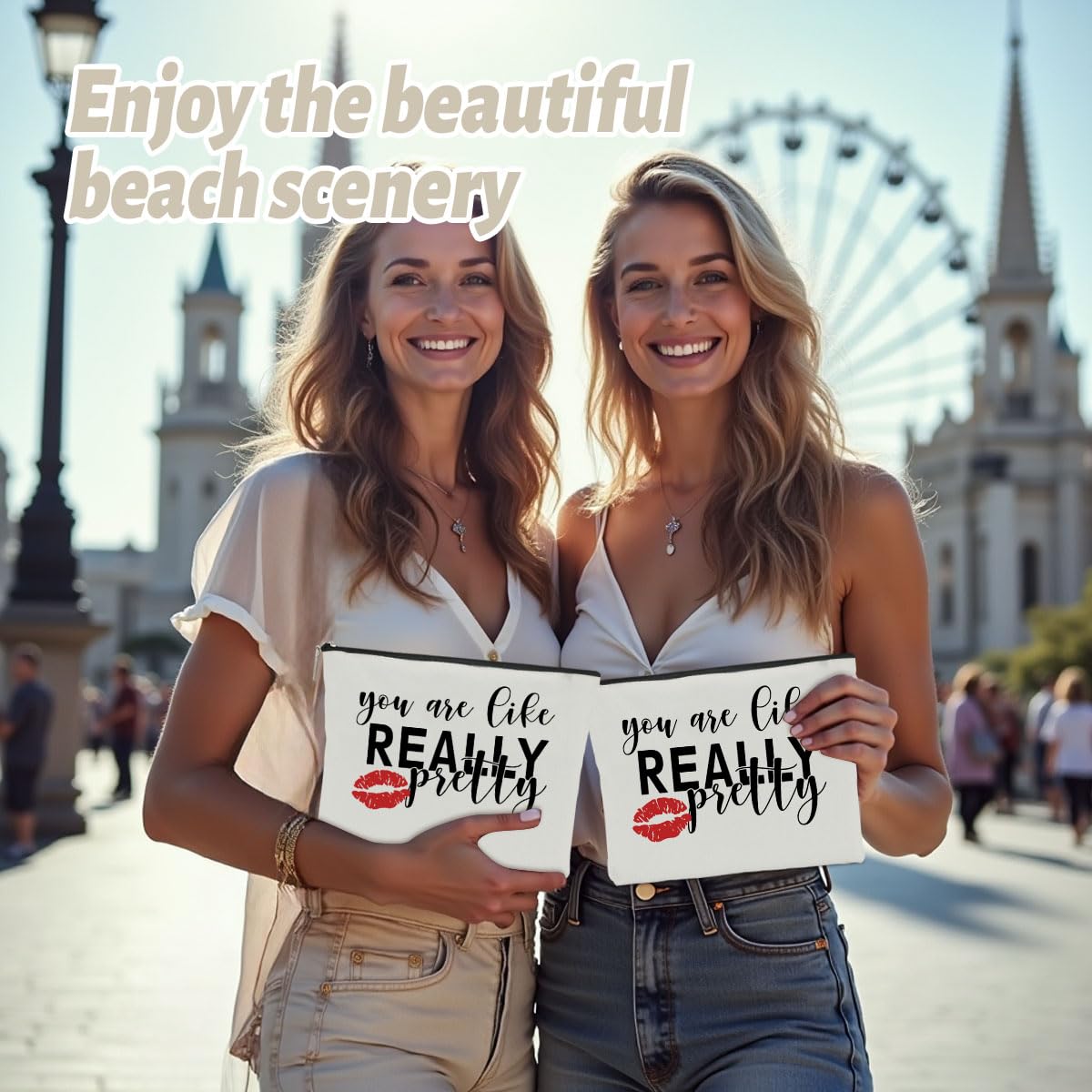 2 PCS Funny Best Friend Gifts for Women - Sassy Makeup Bag & Cosmetic Travel Toiletry Bag - Perfect Friendship Gifts for Her, Sister, Daughter - Great for Vacation, Christmas, Birthday - Ideal for Travel, Daily Use & Gift Giving