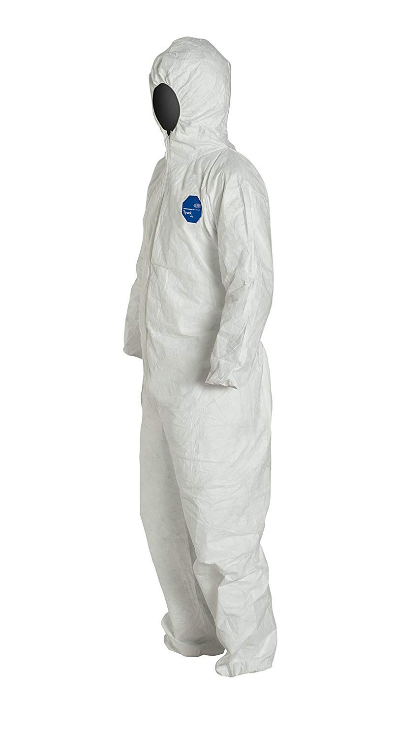 XL Tyvek Coverall with Hood, Zipper & Elastic Wrist/Ankle - Disposable Protective Suit (Pack of 10) - TY127S WH - Ideal for Construction, Painting, Hazardous Work & Industrial Safety