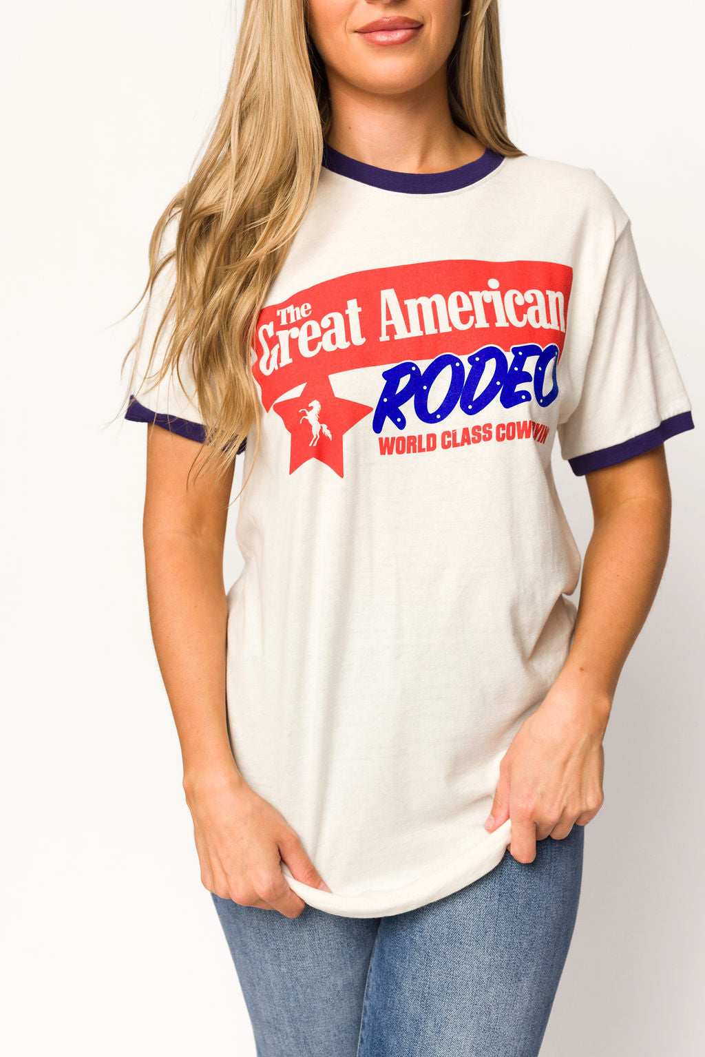 Great American Rodeo Ringer T-Shirt - Vintage Western Style Cotton Tee for Men & Women | Perfect for Rodeo Events, Country Concerts & Casual Wear