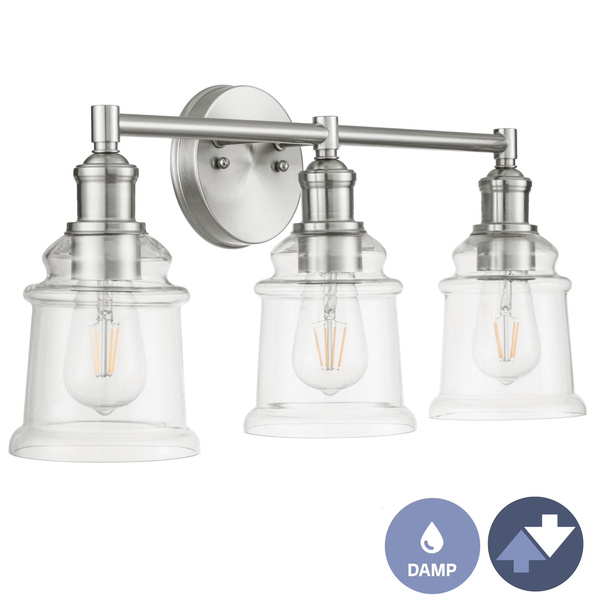 Eaton Ridge Brushed Nickel Vanity Light - 3-Light Bathroom Wall Sconce for Bedroom & Dressing Room Makeup Mirror Lighting