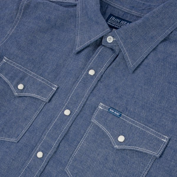 Iron Heart IHSH-13 10oz Selvedge Chambray Western Shirt - Premium Denim Work Shirt for Men in Classic Blue | Ranch Work, Casual Wear & Outdoor Adventures