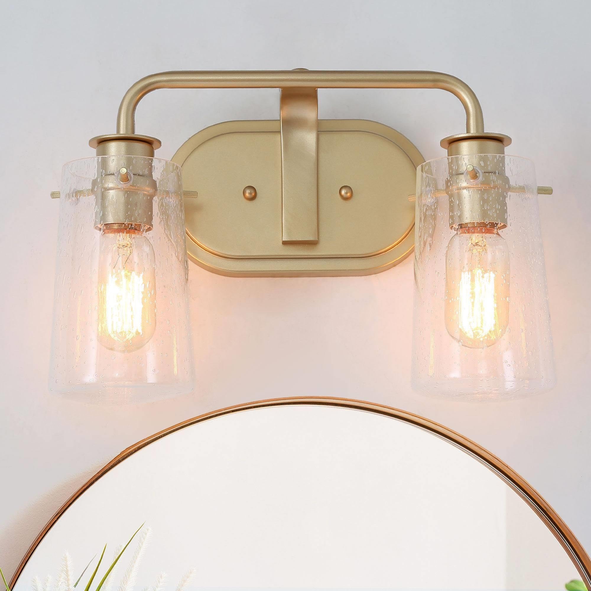 KSANA Gold Vanity Light Fixture - 2-Light Seeded Glass Shade Bathroom Mirror Lighting, E26 Bulb Compatible, 13.5