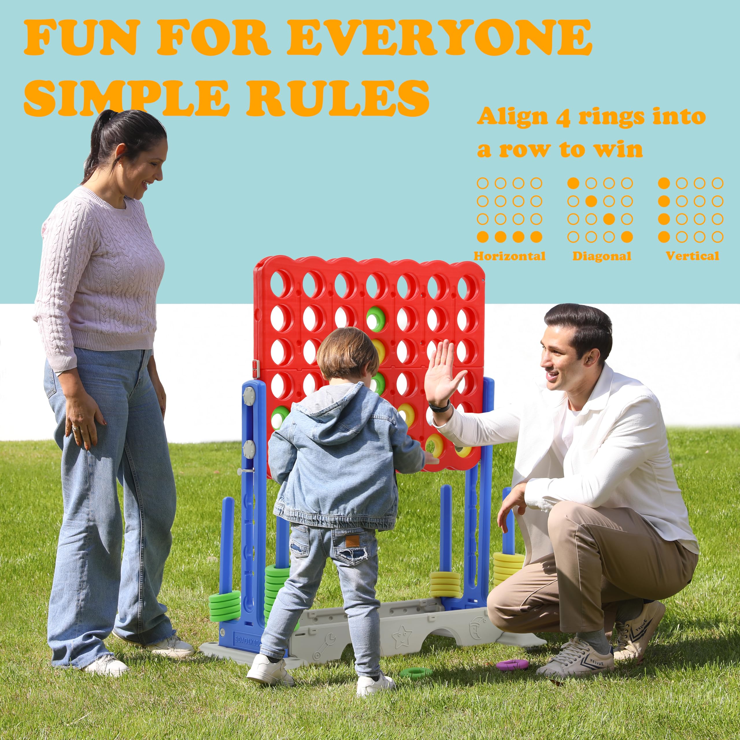 SDADI Giant 4-in-a-Row Connect Game Set - Adjustable Height 2-in-1 Jumbo Tic Tac Toe & Golf Party Game for Kids, Adults & Family - Indoor Outdoor Backyard Lawn Games with Carrying Bag (Blue) - Perfect for Birthday Parties, BBQs, Picnics & Family Game Nights