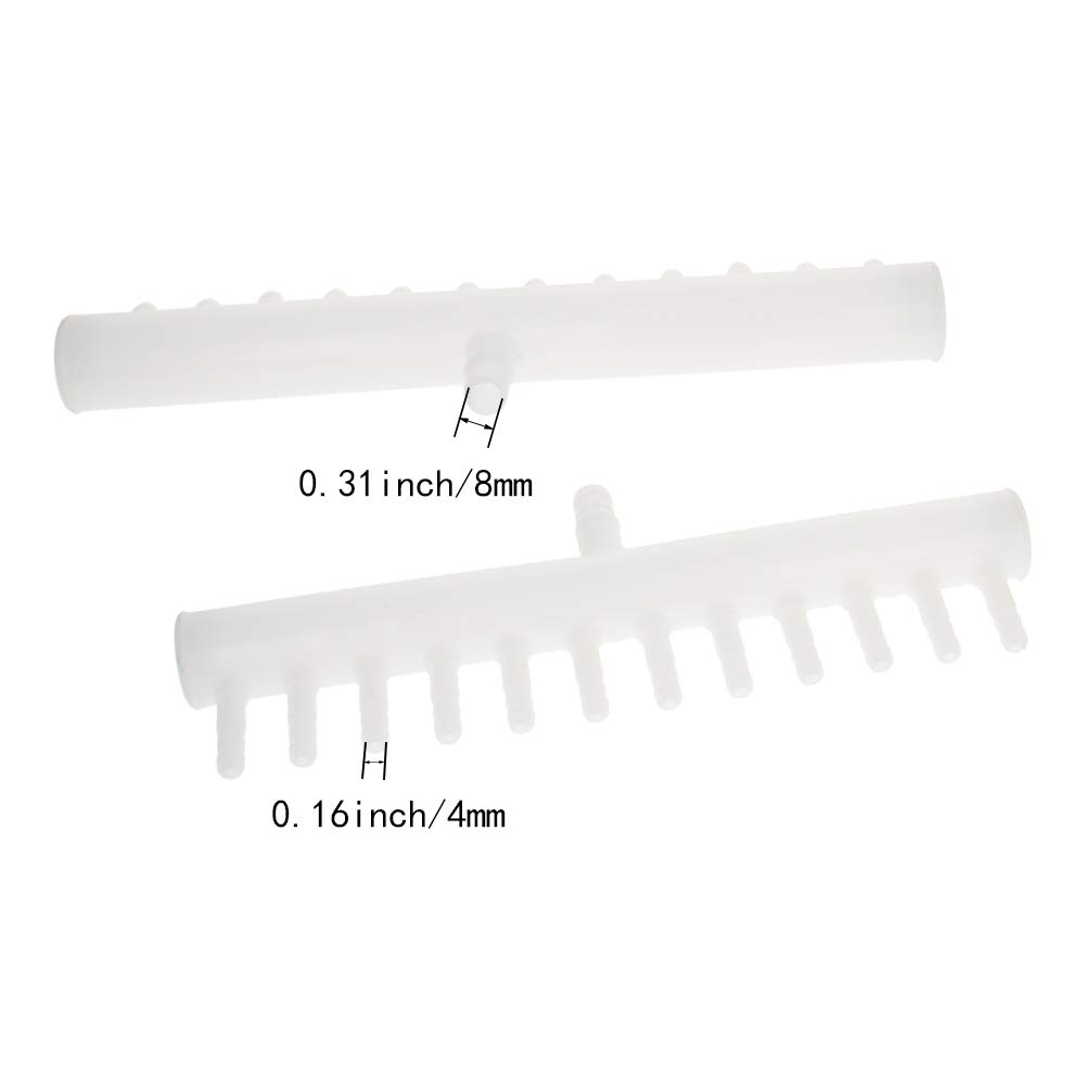 MroMax 8mm to 4mm Aquarium Air Pump Splitter - 12-Way Plastic Airline Tubing Connector for Fish Tank, Hydroponics & Bubble Walls - 5Pcs for Optimal Air Flow Diffusion