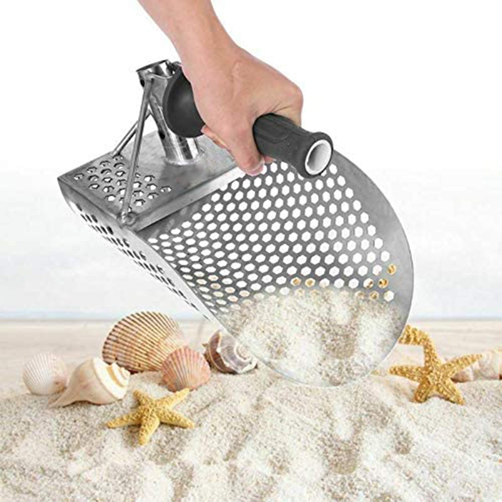 ALLWIN Stainless Steel Sand Scoop for Metal Detecting - Heavy Duty Beach & Underwater Gold Hunting Tool with Ergonomic Handle - Perfect for Treasure Hunting, Beach Combing & Water Metal Detection Adventures