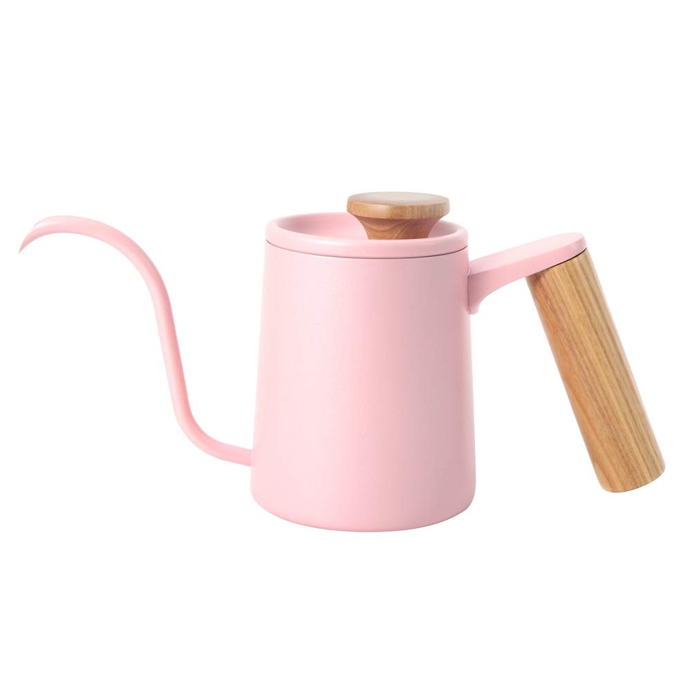 Stainless Steel 350ml Long Spout Coffee Kettle with Wooden Handle - Anti-Rust Water Pot for Pour Over, Drip Coffee & Tea Brewing - Perfect for Home, Cafe & Coffee Shops (Pink/White Options)