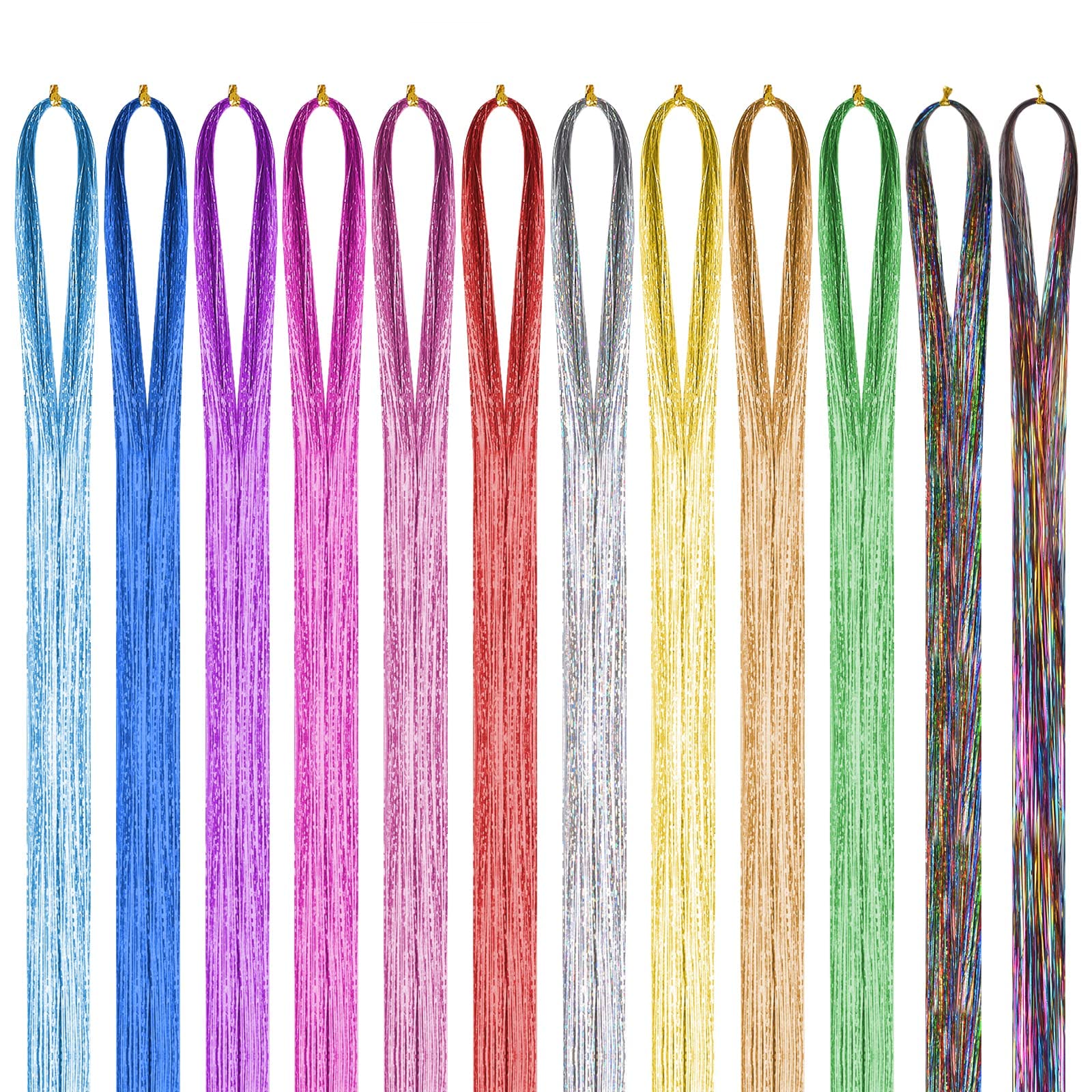 Nyamah Hair Tinsel Glitter Extensions - 6 Color Pack of Sparkling Hair Bling Strands for Parties, Festivals & Special Events | Shimmering Hair Highlights for Women & Girls | Perfect for Weddings, Raves & Cosplay