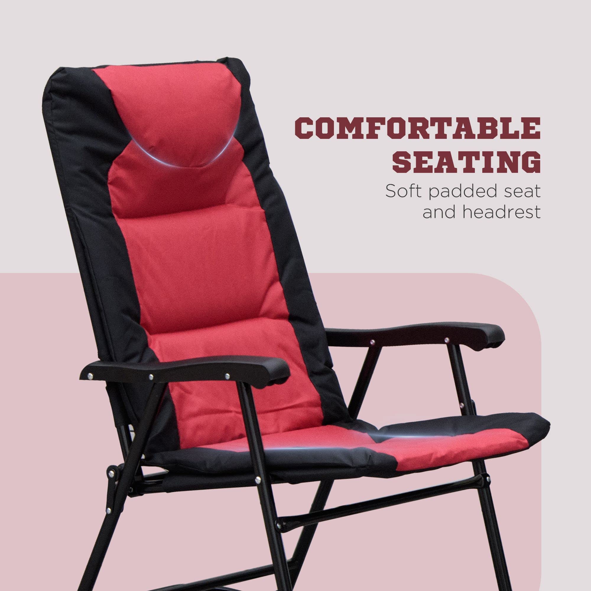 Outsunny 3-Piece Outdoor Patio Furniture Set with Glass Coffee Table & 2 Folding Padded Rocking Chairs - Bistro Style for Porch, Garden, Camping, Balcony (Red) | Perfect for Relaxing, Entertaining Guests & Outdoor Dining