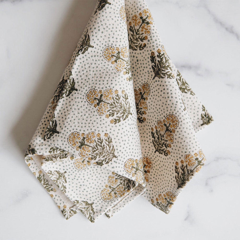 Hand Block Printed Floral Napkins Set - Premium Cotton Poppy Design - Perfect for Dinner Parties, Weddings & Home Decor