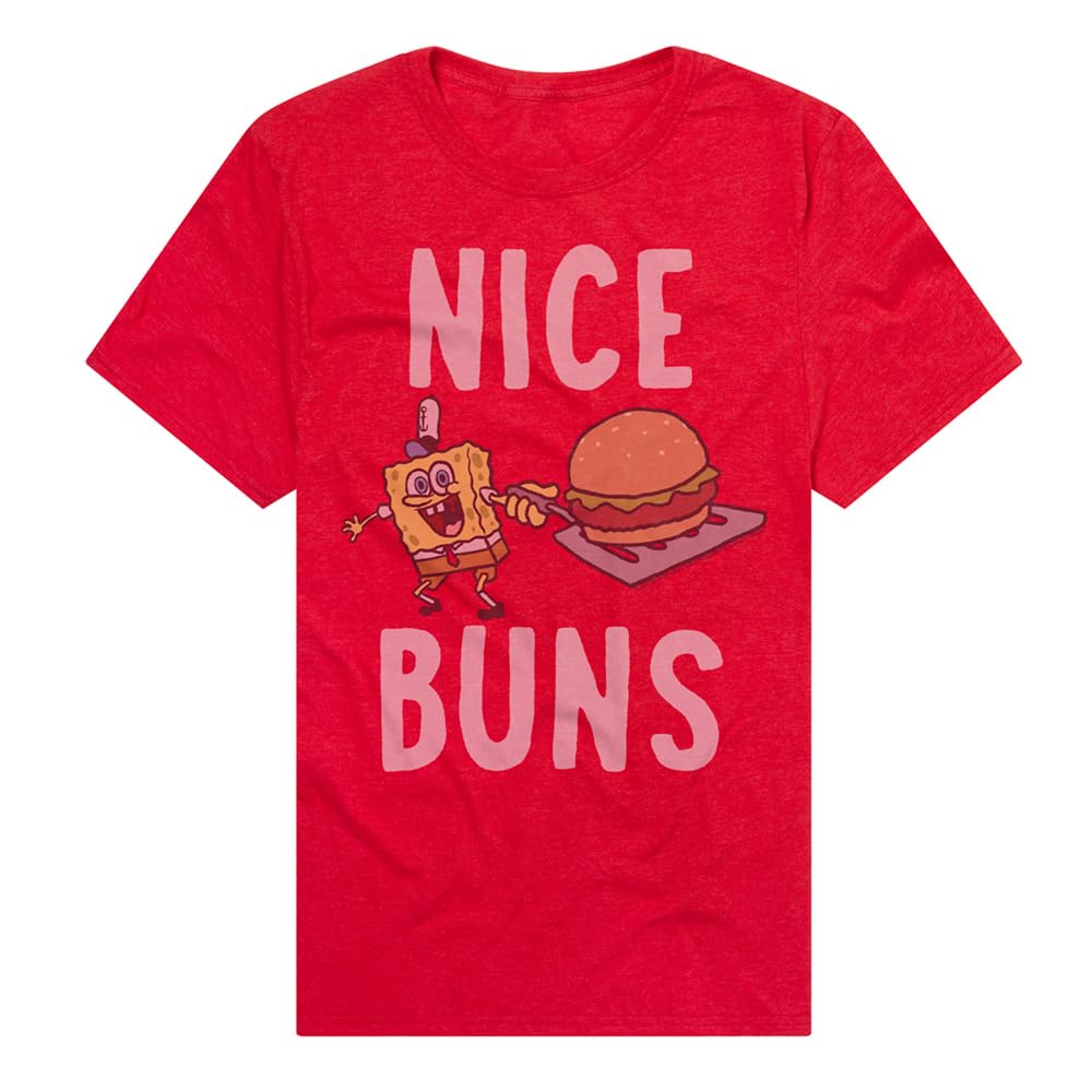 Popfunk Official Spongebob Nice Buns Adult Unisex Classic Ring-Spun Cotton T-Shirt | Funny Cartoon Graphic Tee for Men & Women | Casual Wear, Gift Idea, Cosplay, Party Outfit