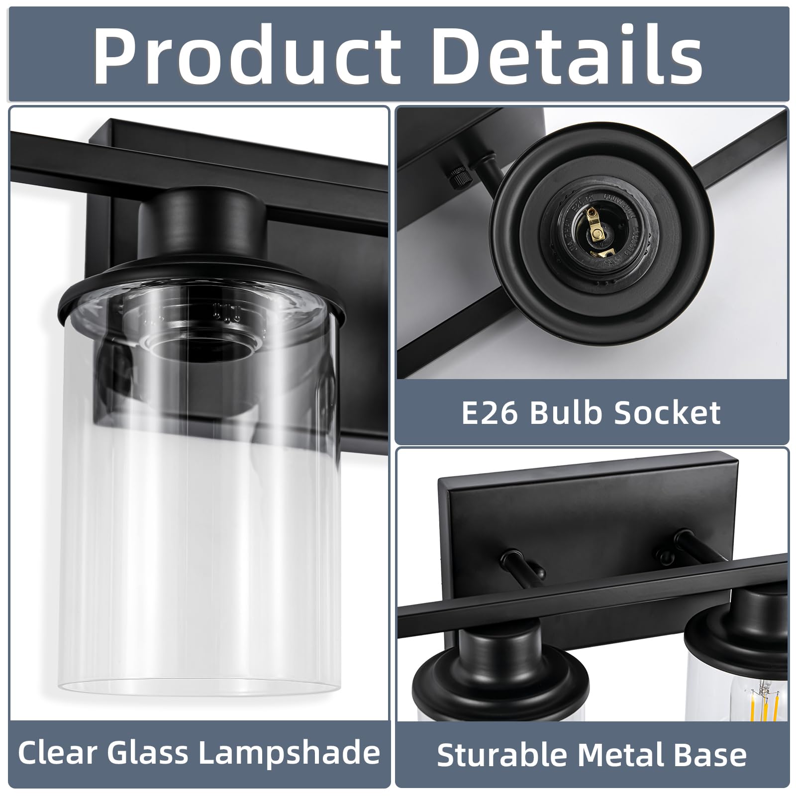 LOUSACE 6-Light Modern Bathroom Vanity Light Fixture - Matte Black Wall Sconce with Clear Glass Shade - Perfect for Bathroom Mirror Lighting, Bedroom & Living Room Décor - Ideal for Home Renovation and Interior Design Projects