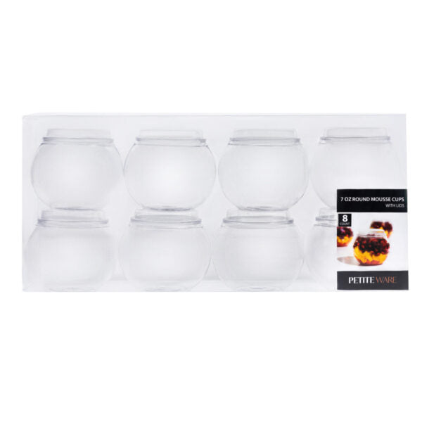 7 oz. Clear Plastic Mousse Cups with Lids - 8 Count Pack | Disposable Dessert Containers for Parfaits, Yogurt, Pudding & Party Catering