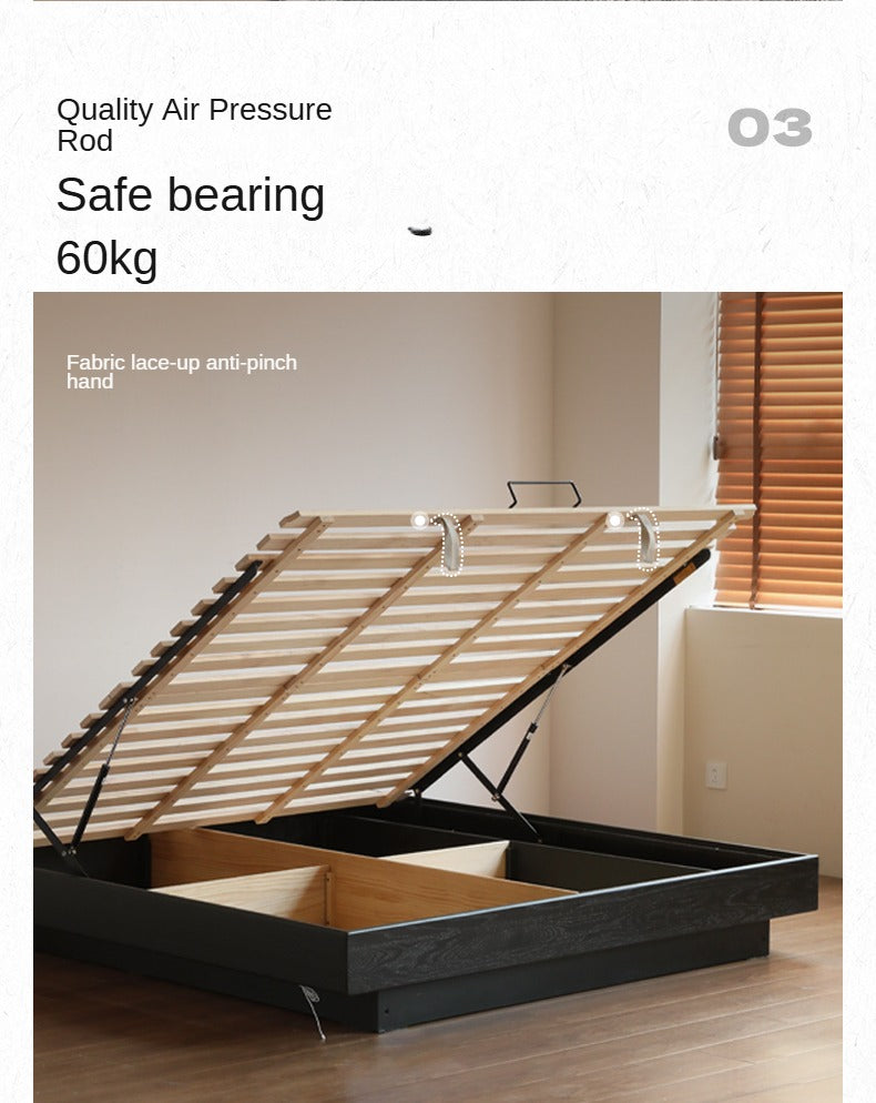 Solid Oak Wood Floating Box Platform Bed Frame - No Headboard Modern Minimalist Design for Bedroom, Guest Room, or Studio Apartment