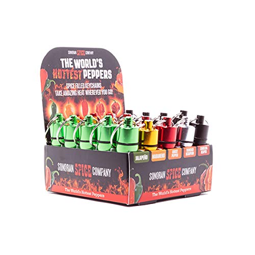 25 Pack Hot Pepper Spice Filled Keychains - Spicy Novelty Gifts for Food Lovers - Perfect for Retail Display, Party Favors & Prank Gifts (Powder Filled)