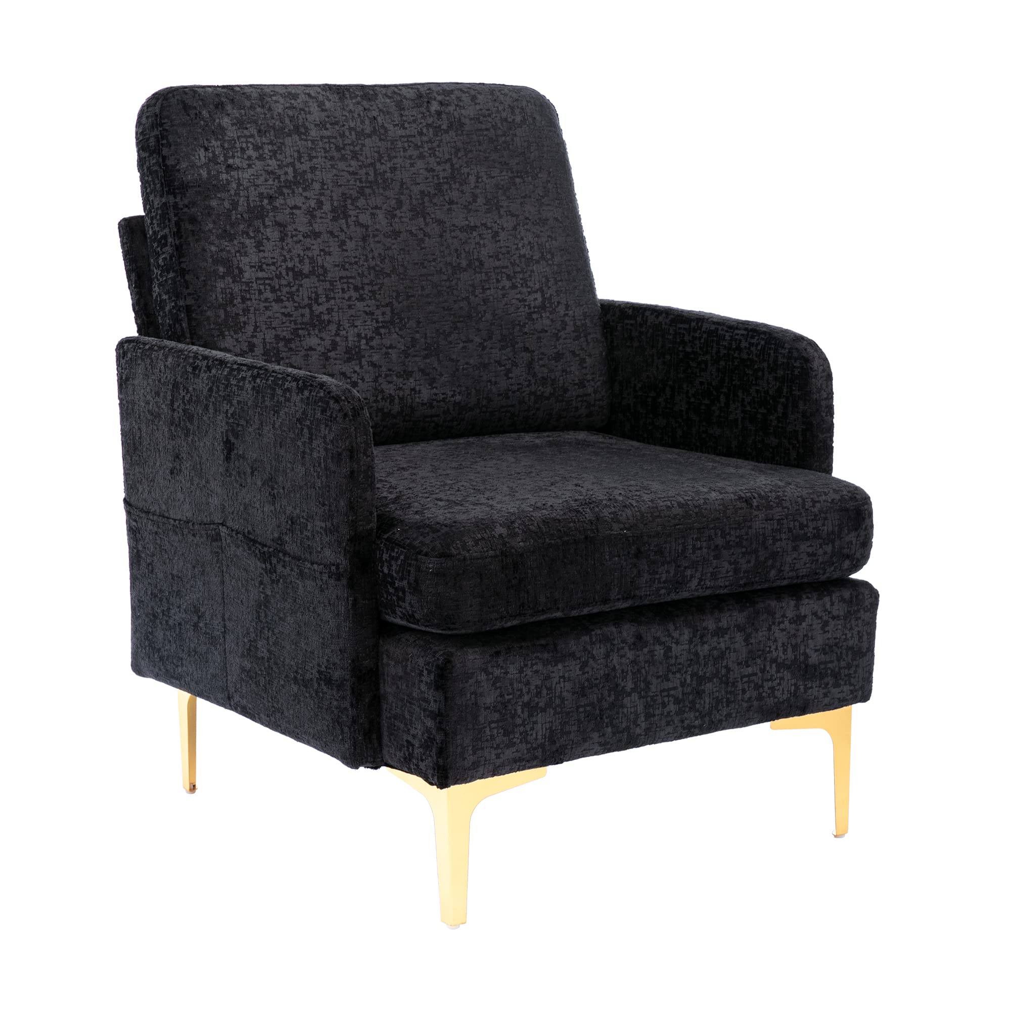 Tmosi Modern Velvet Accent Chair with Golden Metal Legs - Luxurious Armchair for Living Room, Bedroom & Office - Comfortable Reading Chair & Lounge Seating (Black Velvet) - Perfect for Relaxing, Reading & Home Decor
