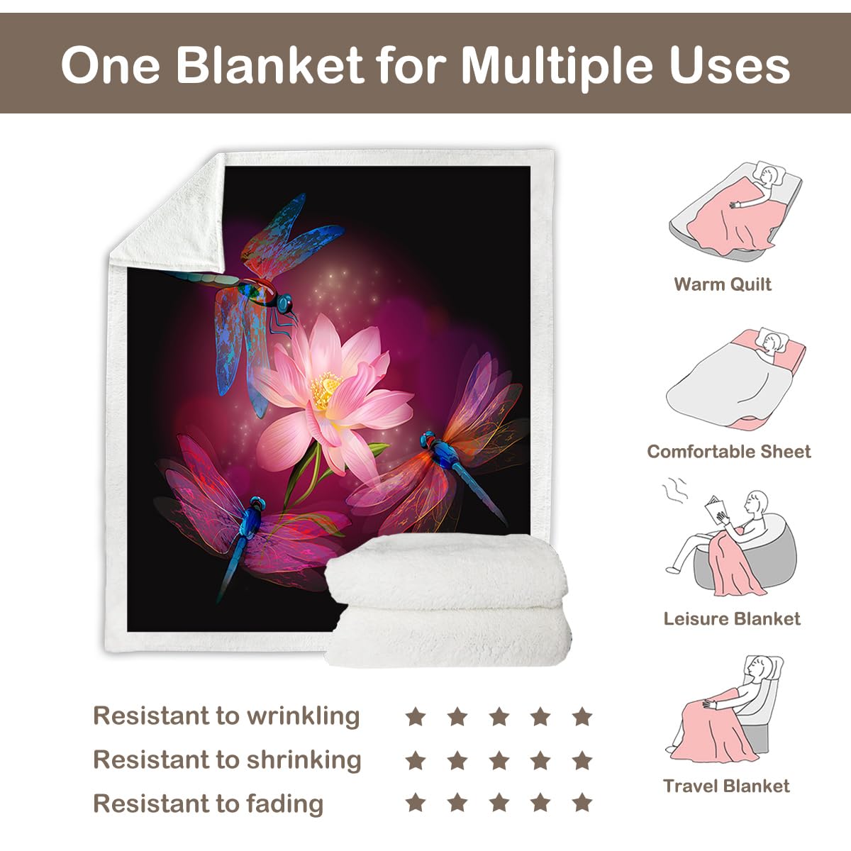 Sleepwish Dragonfly Fleece Throw Blanket for Kids & Adults - Soft Sherpa Blanket 30