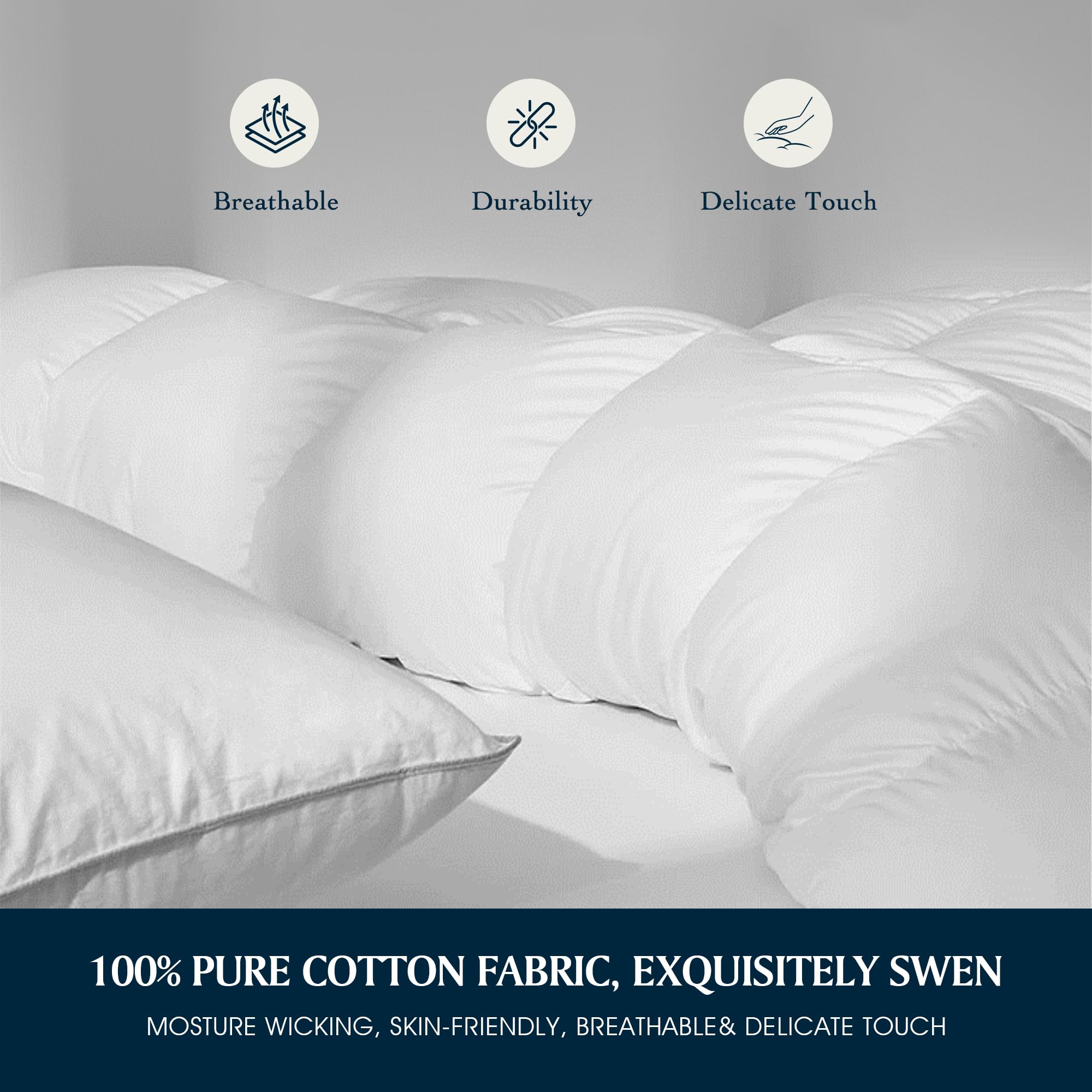 Serta Goose Feather Down Comforter Queen Size - 100% Cotton Duvet Insert - Hypoallergenic Luxury Bedding for All Seasons - Medium Warmth 90x90 Inches White - Perfect for Hotels, Guest Rooms & Cozy Home Bedrooms