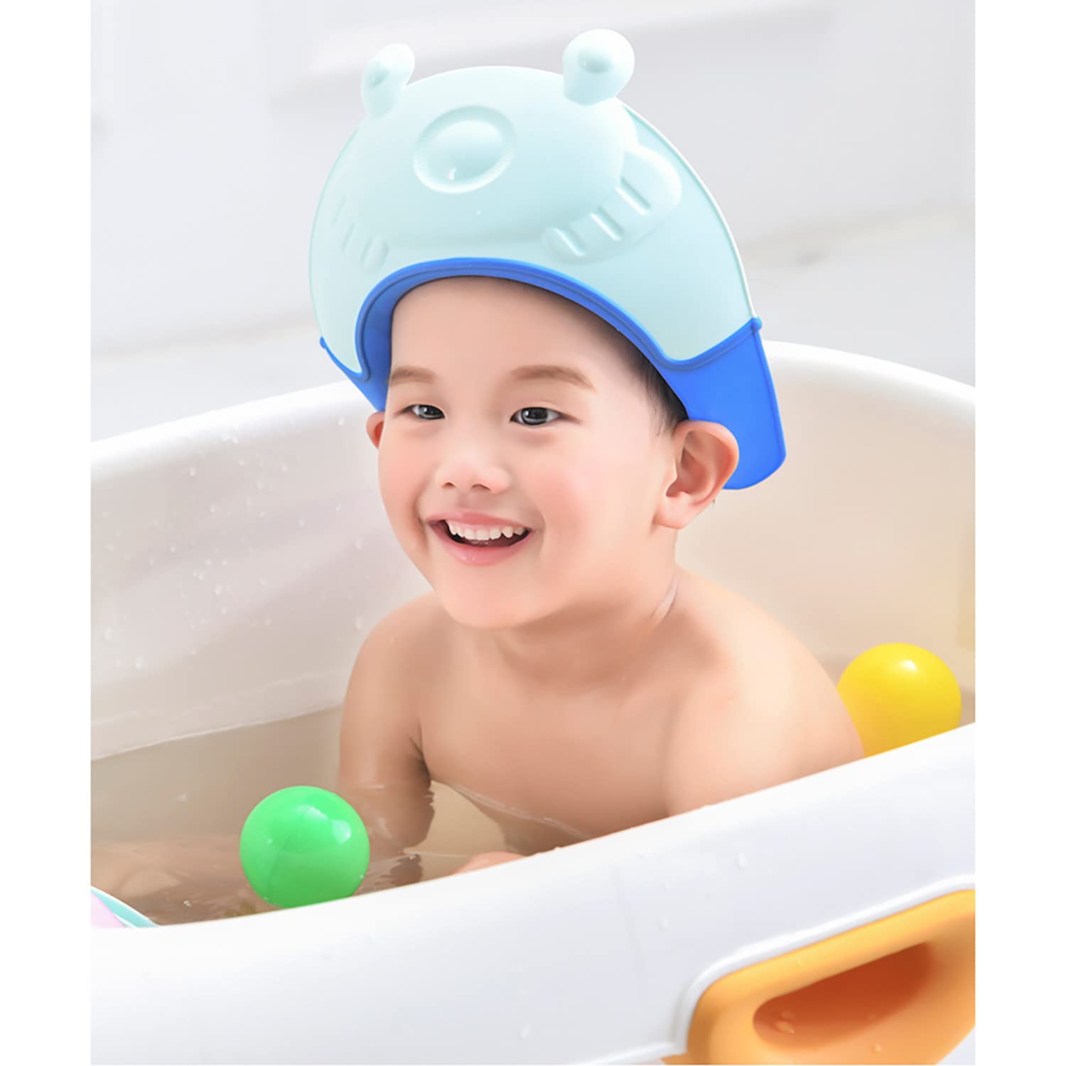 GUCHIGU Adjustable Baby Shower Cap - Soft Bath Visor for Hair Washing Protection - Waterproof Bathing Cap for Toddlers & Kids (Blue, SHP2146A) - Perfect for Bath Time, Hair Wash & Splash Play